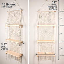 SnugLife Macrame Wall Hanging Shelf - 3 Tier Wall Plant Hanger Shelves with Handmade Woven Rope - Boho Shelves Organizer for Kitchen, Bathroom, Home Storage, Floating Plant Shelf (Pine Wood)