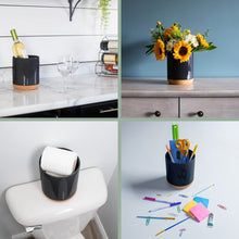 Elanze Designs Glossy X-Large Ceramic Stoneware Cork Bottom Kitchen Utensil Holder, Black