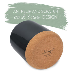 Elanze Designs Glossy X-Large Ceramic Stoneware Cork Bottom Kitchen Utensil Holder, Black