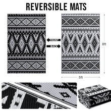 OLANLY Outdoor Rug Waterproof 5x8 ft, Reversible Outdoor Plastic Straw Rug, Boho Patio Rug, Indoor Outdoor Carpet, RV Mat Outside for Patio, Camp, Picnic, Balcony, Deck, Backyard, Black & White