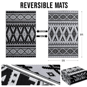 OLANLY Outdoor Rug Waterproof 5x8 ft, Reversible Outdoor Plastic Straw Rug, Boho Patio Rug, Indoor Outdoor Carpet, RV Mat Outside for Patio, Camp, Picnic, Balcony, Deck, Backyard, Black & White
