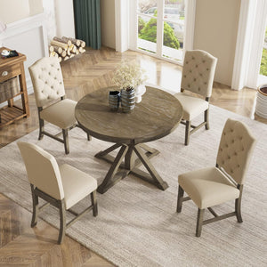 BSYEIO Wood Dining Table Extendable Round Dining Table for 4 to 6 Kitchen Table,Country Rustic Dinner Room Table Wood-42 (Only One Table)