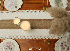 FEXIA Boho Table Runner for Spring Home Decor 72 Inches Long Farmhouse Rustic Table Runner Cream & Brown Macrame Table Runner with Tassels for Dining Living Room Bedroom Bridal Shower (12x72 Inches)