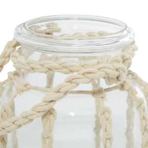 Deco 79 Glass Candle Lantern with Rope Handle, 6" x 6" x 6", Clear