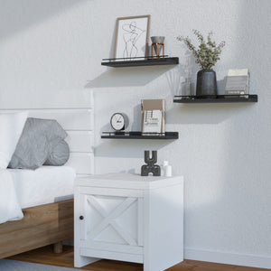 WOPITUES Floating Shelves with Black Metal Guardrail, Shelves for Wall Decor Set of 3, Wall Shelves for Bedroom, Bathroom, Kitchen, Living Room, Plants, Picture Frames, Art- Black