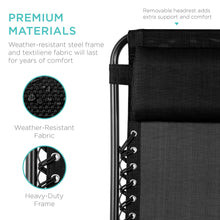 Best Choice Products Set of 2 Adjustable Steel Mesh Zero Gravity Lounge Chair Recliners w/Pillows and Cup Holder Trays, Black