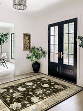 5x7 Area Rugs for Bedroom Living Room, Vintage Machine Washable Throw Rug with Rubber Backing, Large Boho Neutral Non-Slip Carpet for Dining Room, Kitchen, 5x7ft, Black/Champagne