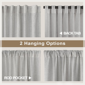 Light Grey Curtains 96 Inches Long for Living Room 2 Panels Back Tab Pocket Airy Flowy Lightweight Semi Sheer Linen Gray Curtains for Boys Bedroom Dining Country Chic Decoration 52x96 Inch Length 8 FT