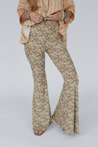 Dream in Flowers Flare Pants - Denim Khaki: L