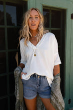 On The Go V Neck Ribbed Essential Tee - Off White: XL