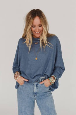 Fly With Me Batwing Sleeve Knit Sweater - Dusty Blue: XL