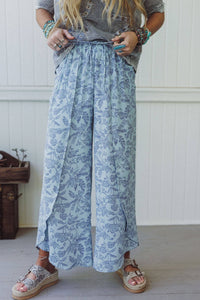Stasia Printed Drawstring Tulip Pants - Sky Blue: Sky Blue / XL