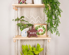 SnugLife Macrame Wall Hanging Shelf - 3 Tier Wall Plant Hanger Shelves with Handmade Woven Rope - Boho Shelves Organizer for Kitchen, Bathroom, Home Storage, Floating Plant Shelf (Pine Wood)