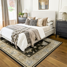 5x7 Area Rugs for Bedroom Living Room, Vintage Machine Washable Throw Rug with Rubber Backing, Large Boho Neutral Non-Slip Carpet for Dining Room, Kitchen, 5x7ft, Black/Champagne