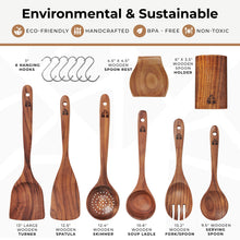 Wooden Spoons for Cooking, Wooden Cooking Utensils Set, Wooden Utensil Set with Holder, Spoon Rest & Hooks, Teak Wood Nonstick Kitchen Cookware – Set of 8pcs by Woodenhouse