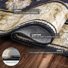 5x7 Area Rugs for Bedroom Living Room, Vintage Machine Washable Throw Rug with Rubber Backing, Large Boho Neutral Non-Slip Carpet for Dining Room, Kitchen, 5x7ft, Black/Champagne