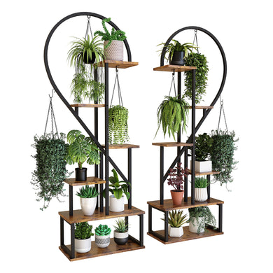 POTEY 6 Tier Metal Plant Stand, Creative Half Heart Shape Ladder Plant Stands for Indoor Plants Multiple, Brown Plant Shelf Rack for Home Patio Lawn Garden (2 Pack)