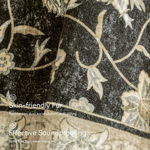 5x7 Area Rugs for Bedroom Living Room, Vintage Machine Washable Throw Rug with Rubber Backing, Large Boho Neutral Non-Slip Carpet for Dining Room, Kitchen, 5x7ft, Black/Champagne