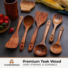 Wooden Spoons for Cooking, Wooden Cooking Utensils Set, Wooden Utensil Set with Holder, Spoon Rest & Hooks, Teak Wood Nonstick Kitchen Cookware – Set of 8pcs by Woodenhouse