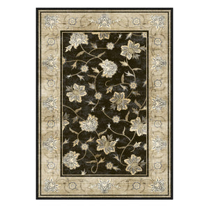 5x7 Area Rugs for Bedroom Living Room, Vintage Machine Washable Throw Rug with Rubber Backing, Large Boho Neutral Non-Slip Carpet for Dining Room, Kitchen, 5x7ft, Black/Champagne