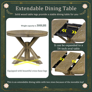 BSYEIO Wood Dining Table Extendable Round Dining Table for 4 to 6 Kitchen Table,Country Rustic Dinner Room Table Wood-42 (Only One Table)