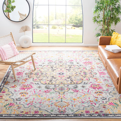 SAFAVIEH Madison Collection 9' Square Grey / Gold MAD447G Boho Chic Medallion Distressed Non-Shedding Living Room Bedroom Dining Home Office Area Rug