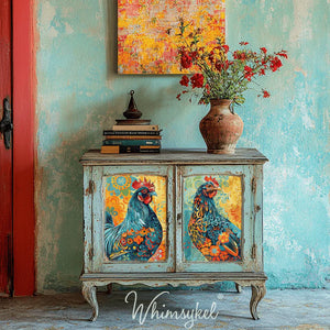 Whimsical Rooster Duo |18lb Decoupage Tissue Paper | 21x29 in