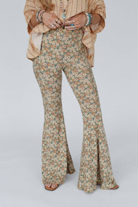 Dream in Flowers Flare Pants - Denim Khaki: L