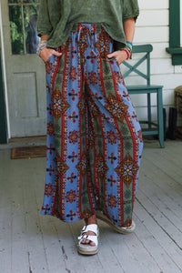 Hazel Printed Wide Leg Pant - Blue: L
