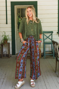 Hazel Printed Wide Leg Pant - Blue: L