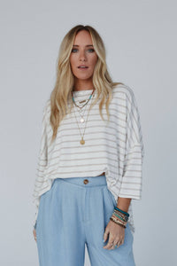 Swaying Stripes Top - Oatmeal: XL