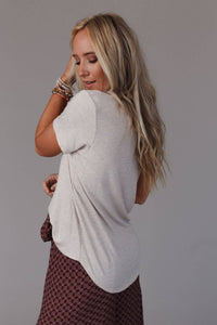 Scoop Neck Bralette Tee - Heather Oatmeal: XL