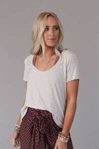 Scoop Neck Bralette Tee - Heather Oatmeal: XL