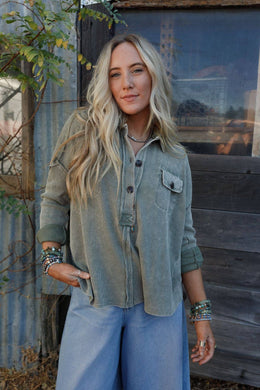 Cool Comfort Henley Top - Olive: L