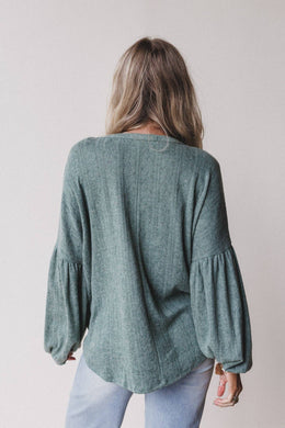 Sweet Heart Balloon Sleeve Knit Sweater - Olive: XL