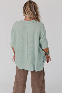 On The Go V Neck Ribbed Essential Tee - Sage: L