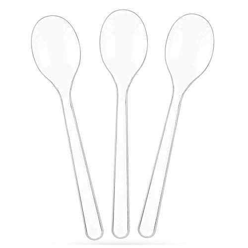 TashiBox [66 Sets Plastic Spoons] Disposable Clear Spoon, Heavyweight Cutlery