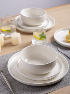 AmorArc Stoneware Dinnerware Sets, Wavy Rim Ceramic Plates and Bowls Sets, Highly Chip and Crack Resistant | Dishwasher & Microwave & Oven Safe Dishes set, Service for 4 (12pc)