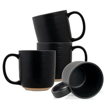 Elanze Designs Ribbed Ceramic Stoneware 16 ounce Raw Clay Bottom Coffee Mugs Set of 4, Black