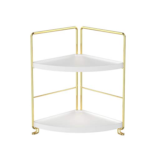 kaileyouxiangongsi 2-Tier Kitchen Spice Rack-Corner Bathroom Shelf- Triangle Standing Storage Rack for Bathroom, Living Room, Bedroom, Kitchen (Golden)
