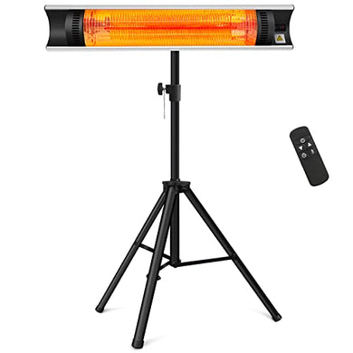 Outdoor Heater for Patio Electric Heaters for Indoor Use Outdoor Infrared Heater Wall Mount Heaters with Tripod Stand 1500W 24H Timer Remote Control (Silver)