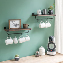 Mkono Mug Holder Wall Mounted Coffee Mug Rack Set of 2 Rustic Floating Shelf for Coffee Bar Accessories Wood Tea Cup Hooks Hanger for Organizing Cooking Utensils, Home Kitchen Decor, Brown
