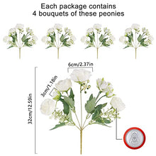 Artificial Peonies Silk Flowers, White Faux Peony Bouquet 4 Bundles Florals Arrangements Decor for Farmhouse Home Boho Wedding Table Centerpiece, Fake Plastic Flowers Bulk Vase Decoration (White)