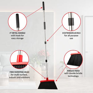 Broom Strongest 80% Heavier Duty - Outdoor Indoor Angle Broom with Extendable Broomstick for Sweeping - Easy Assembly & Durable, Great Use for Home Kitchen Room Office Lobby Floor