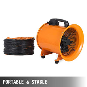 OrangeA Utility Blower Fan 8 inch Portable Ventilator High Velocity Utility Blower Mighty Mini Low Noise with 5M Duct Hose (8 inch Fan with 5M Hose)