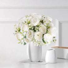 Artificial Peonies Silk Flowers, White Faux Peony Bouquet 4 Bundles Florals Arrangements Decor for Farmhouse Home Boho Wedding Table Centerpiece, Fake Plastic Flowers Bulk Vase Decoration (White)