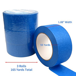 Blue Painters Tape,3 Rolls 1.88"×55 Yards (165 Yards Total), Blue Painters Masking Tape Bulk, Residue Free Multi-Surface Painting Tape