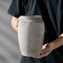 PORCER 8.2 Inch Ceramic Vase, Terracotta Rustic Vase Farmhouse Decorative Vase Boho Decor, Ceramic Vases for Home Decor, Living Room, Entryway, Floor, Holiday Wedding Christmas New Year Gifts - Gray