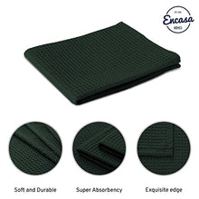 Encasa Homes Anti-Odour Waffle Kitchen Dish Towels, 28"x18" (4 Pc Set) Highly Absorbent, Tea Towels for Cleaning & Quick Drying, Cotton - Dark Green
