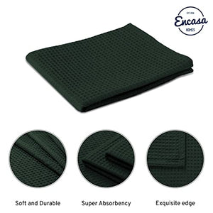 Encasa Homes Anti-Odour Waffle Kitchen Dish Towels, 28"x18" (4 Pc Set) Highly Absorbent, Tea Towels for Cleaning & Quick Drying, Cotton - Dark Green